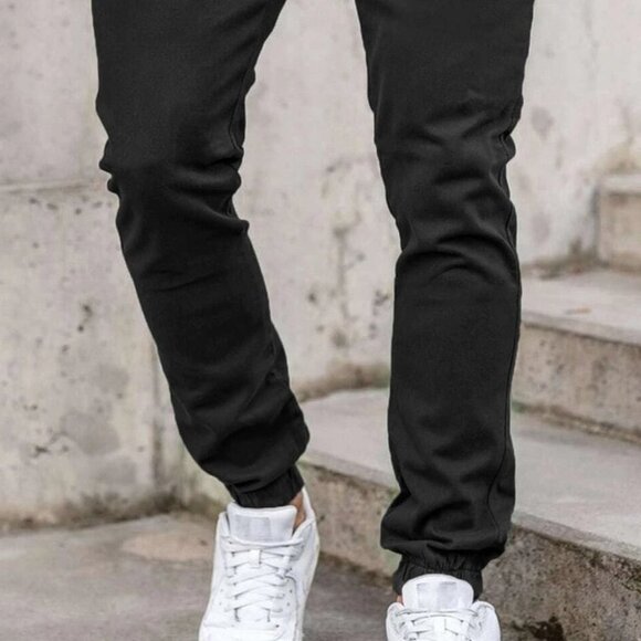 Casual Black Patched Men's Drawstring Pants - Picture 5 of 6